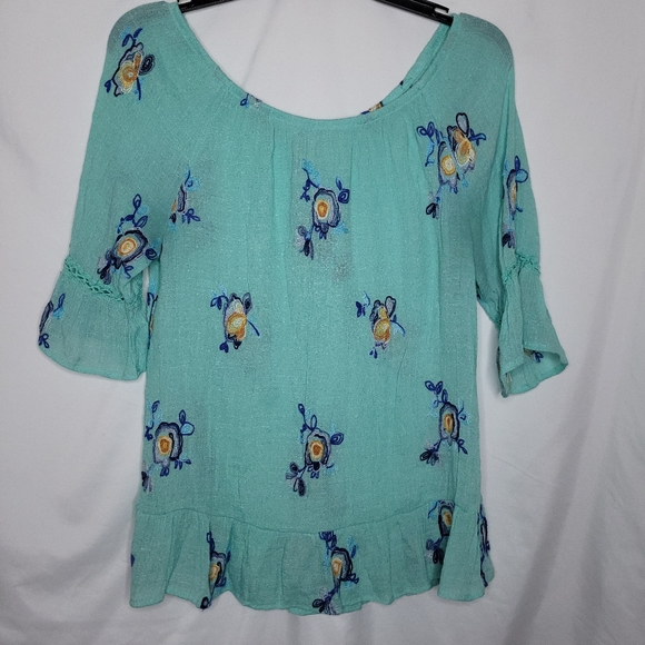 fig and flower Tops Fig And Flower Womens Floral Embroidered Sheer